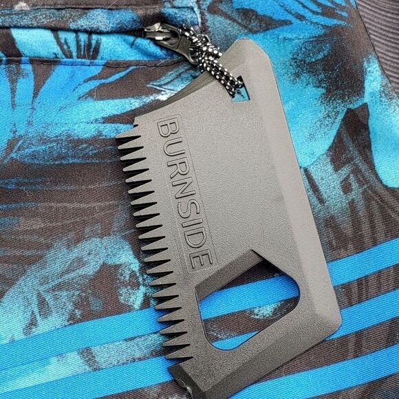 Burnside Men Sz 30 Board Shorts Swim Trunk Blue Black Drawstring Zip Pocket - Picture 5 of 9